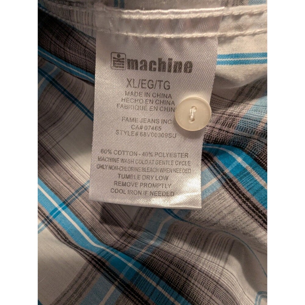 Vintage, Y2K, Machine Men's XL Short Sleeve Plaid Button-Up Shirt w/Pockets - Picture 7 of 7